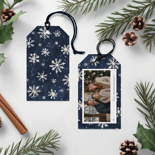 Personalised Navy Snowflake Christmas Photo Gift Tags