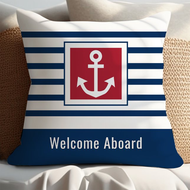 Personalised Navy Stripes Nautical Anchor Cushion (Creator Uploaded)