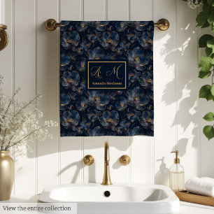 Personalised Navy Towels Chic Gold Flower Gift
