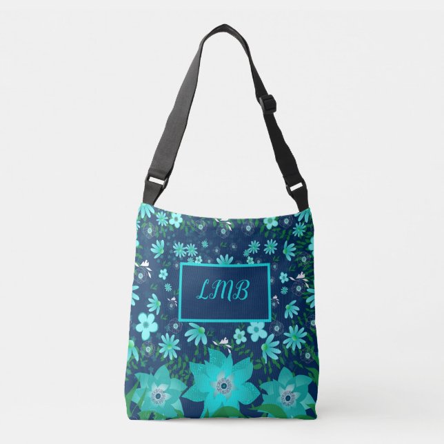 Personalised Navy Turquoise Tropical Tote Bag (Front)
