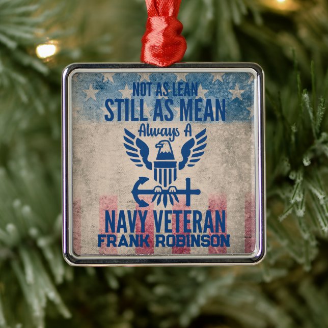 Personalised Navy Veteran Distressed USA Flag Metal Tree Decoration (Tree)