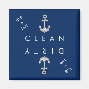 Personalised Navy White Anchor Clean/Dirty Magnet