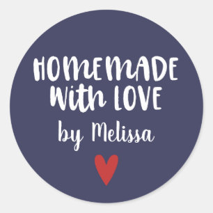 Personalised Navy White Homemade With Love Classic Round Sticker