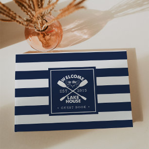 Personalised Navy & White Stripe Lake House Guest Book