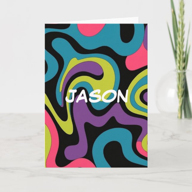 Personalised Neon Abstract Pattern — Retro Design Card (Front)