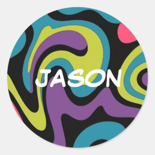 Personalised Neon Abstract Pattern — Retro Design Classic Round Sticker