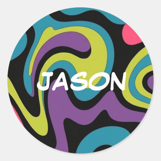 Personalised Neon Abstract Pattern — Retro Design Classic Round Sticker (Front)