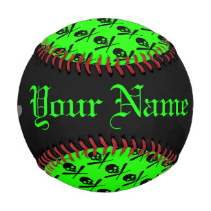 Personalised Neon Baseball Skull and Crossed Bats