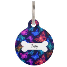 Personalised Neon Butterflies Round Pet Tag