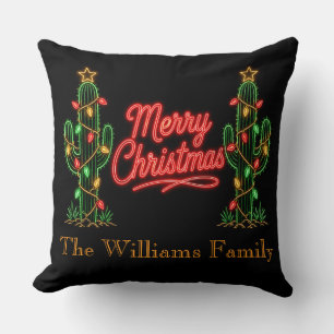 Personalised Neon Christmas Cactus Decor Cushion