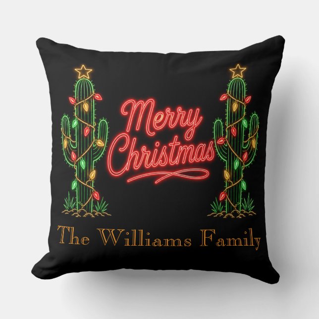 Personalised Neon Christmas Cactus Decor Cushion (Front)
