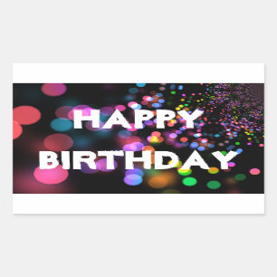Personalised Neon Colourful Bokeh Happy Birthday Rectangular Sticker