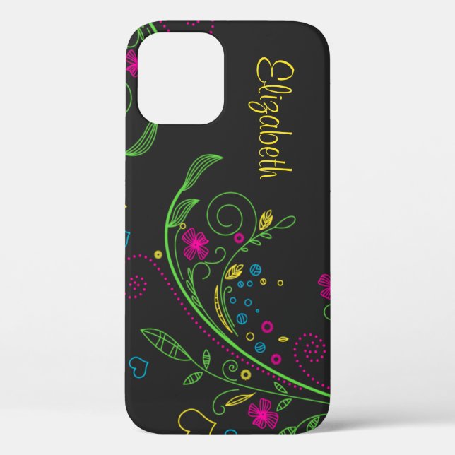 Personalised Neon Floral Flower Case-Mate iPhone Case (Back)