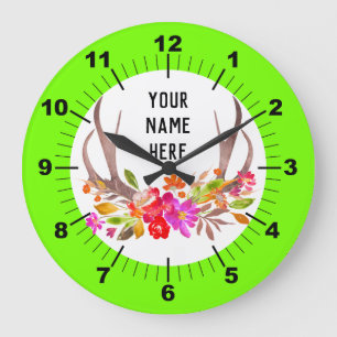 Personalised Neon Green Floral Large Clock