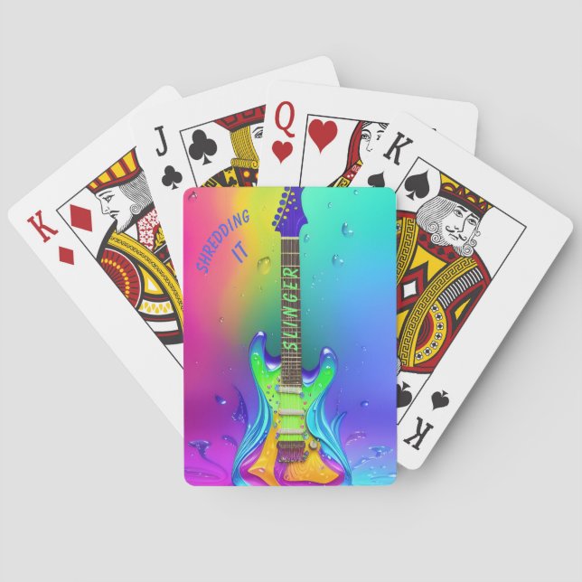 Personalised Neon Guitar Music Lover Playing Cards (Back)