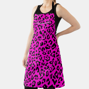 Personalised Neon Hot Pink and Black Leopard Spots Apron