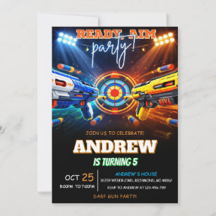 Personalised Neon Nerf Dart Birthday Invitations