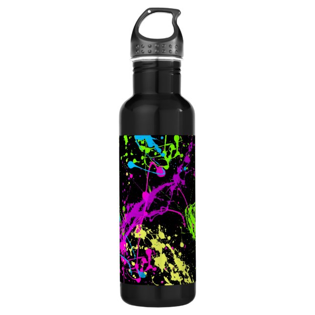 Personalised Neon Paint Splatter Colourful Water 710 Ml Water Bottle (Front)