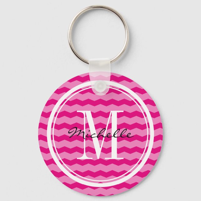 Personalised neon pink chevron monogram key chain (Front)