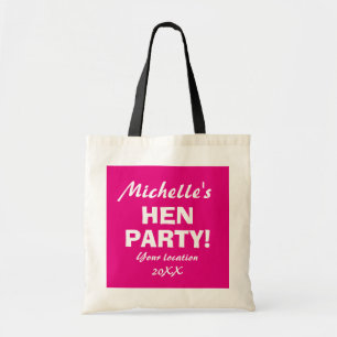 Personalised neon pink hen party night tote bags