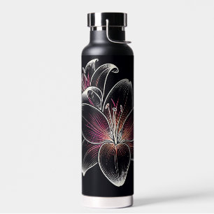 Personalised Neon pink & orange Lily Flower Water Bottle