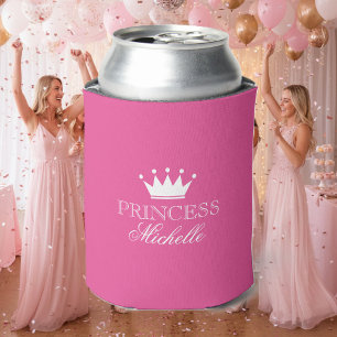 Personalised neon pink princess crown can coolers