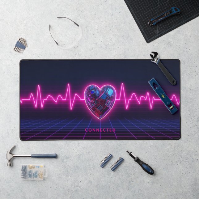 Personalised Neon Pulse Cyber Heart Desk Pad (Workstation)