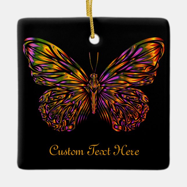 Personalised Neon Rainbow Butterfly Ceramic Ornament (Front)