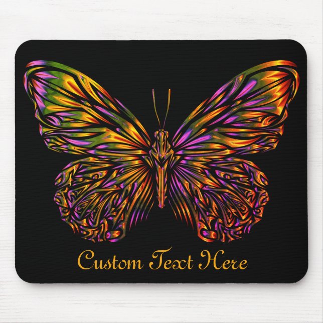 Personalised Neon Rainbow Butterfly Mouse Mat (Front)