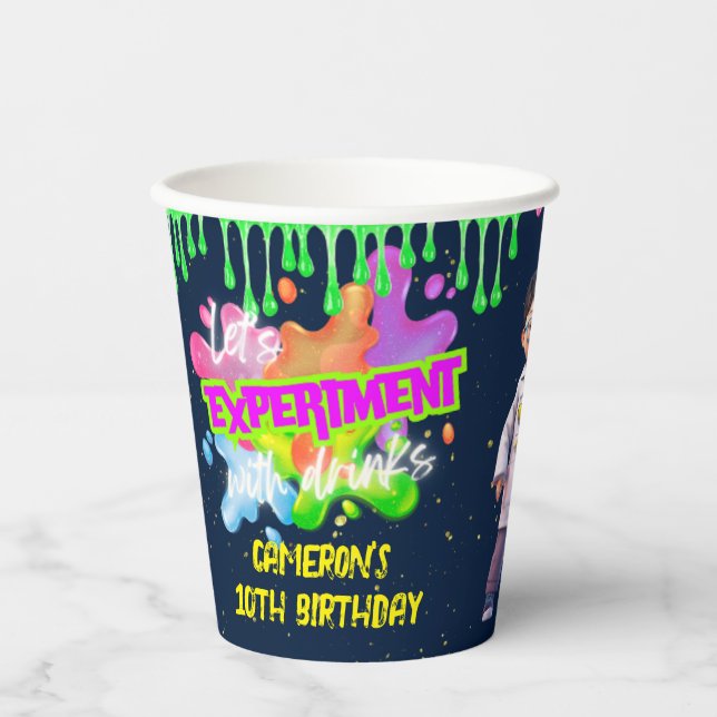 Personalised Neon Science STEM Experiment Party Paper Cups (Front)