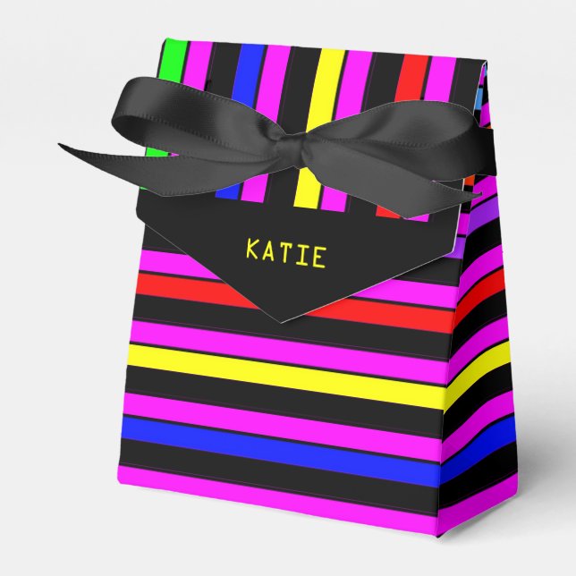 Personalised Neon Stripes Party Favour Box (Front Side)