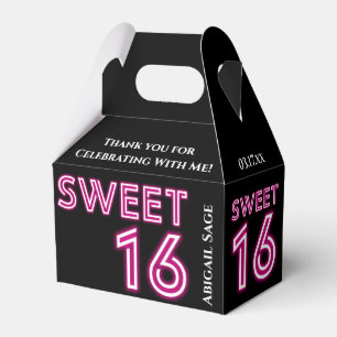 Personalised Neon Sweet Sixteen Hot Pink, Black Favour Box