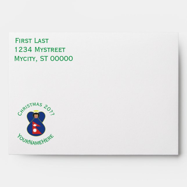 Personalised Nepali Angel Christmas Flag Envelope (Front)