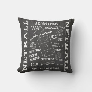 Personalised netball chalkboard style cushion