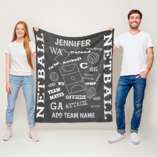 Personalised netball chalkboard style fleece blanket