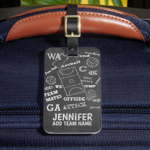 Personalised netball chalkboard style luggage tag