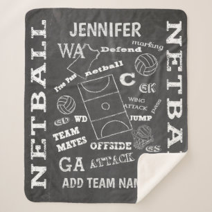 Personalised netball chalkboard style sherpa blanket