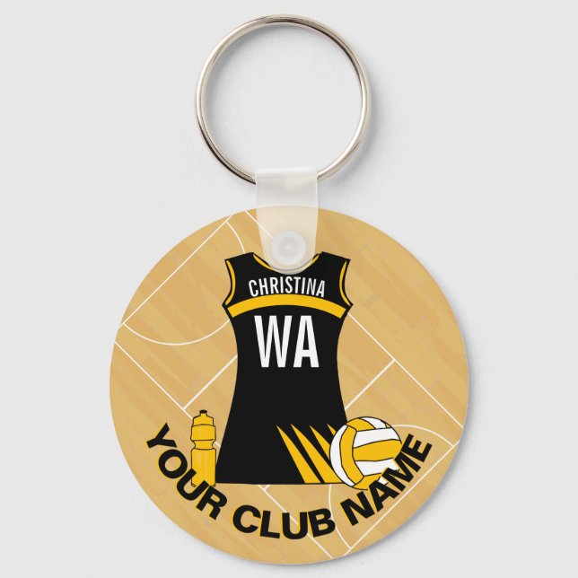 Personalised netball design netball player key ring (Front)