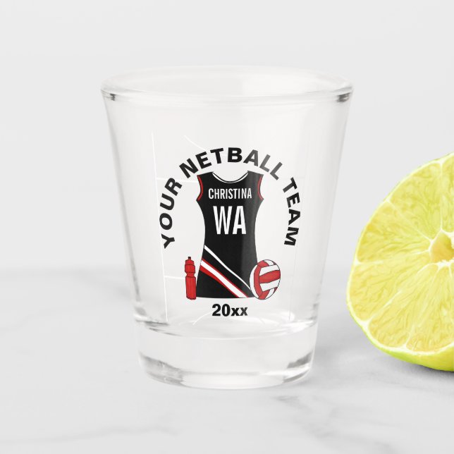 Personalised Netball player team award Shot Glass (Front)