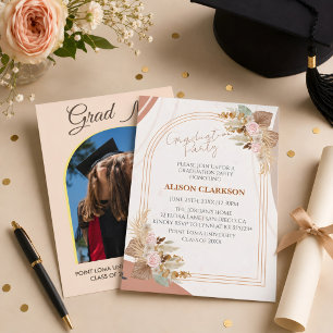 Personalised Neutral Boho Photo Graduation Party Invitation