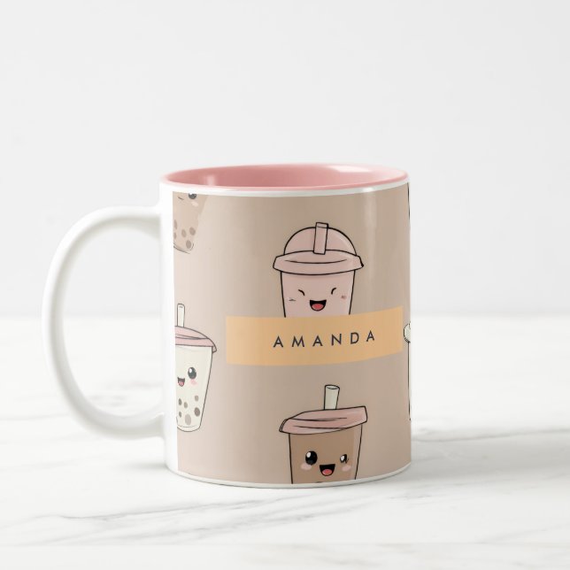 Personalised Neutral Cute Milky Bubble Tea Two-Tone Coffee Mug (Left)