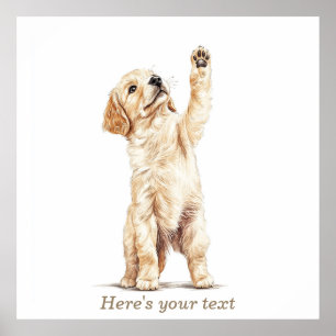 Personalised neutral golden retriever nursery art poster