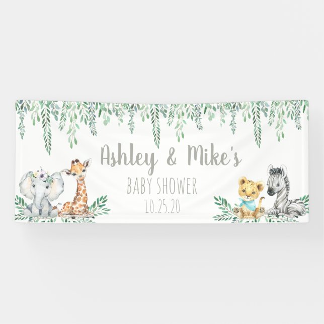 Personalised Neutral Jungle Baby Shower Banner (Horizontal)