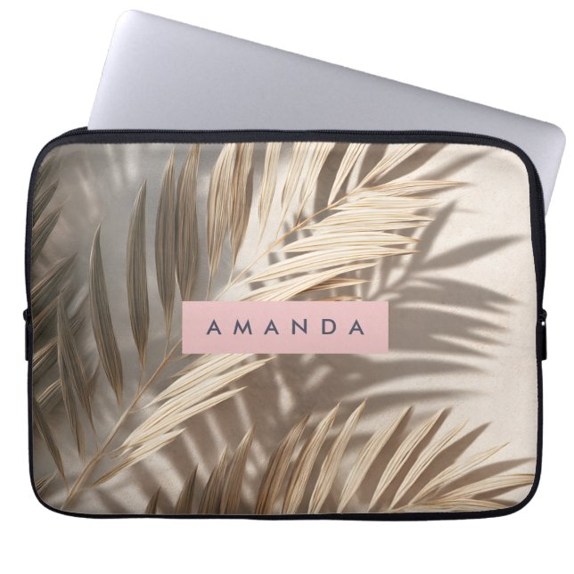 Personalised Neutral Palm Shadows Tropical Laptop Sleeve (Front)