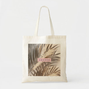 Personalised Neutral Palm Shadows Tropical Tote Bag