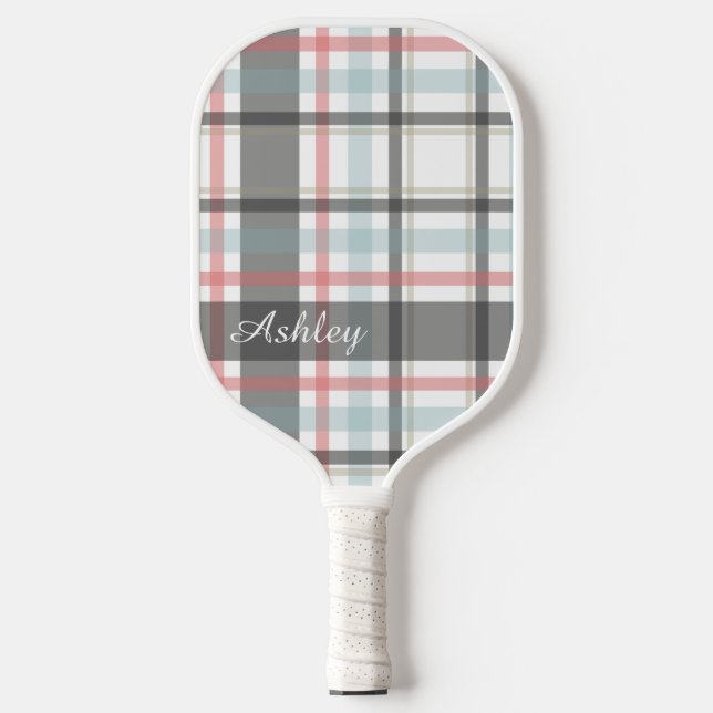  Personalised Neutral Plaid (Red Stripe)  Pickleball Paddle (Front)
