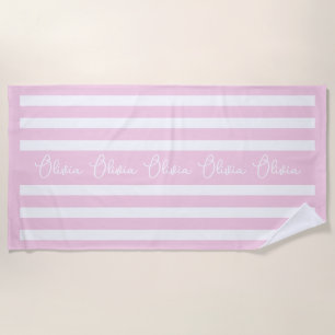 Personalised Neutral Stripe Custom Initials Modern Beach Towel