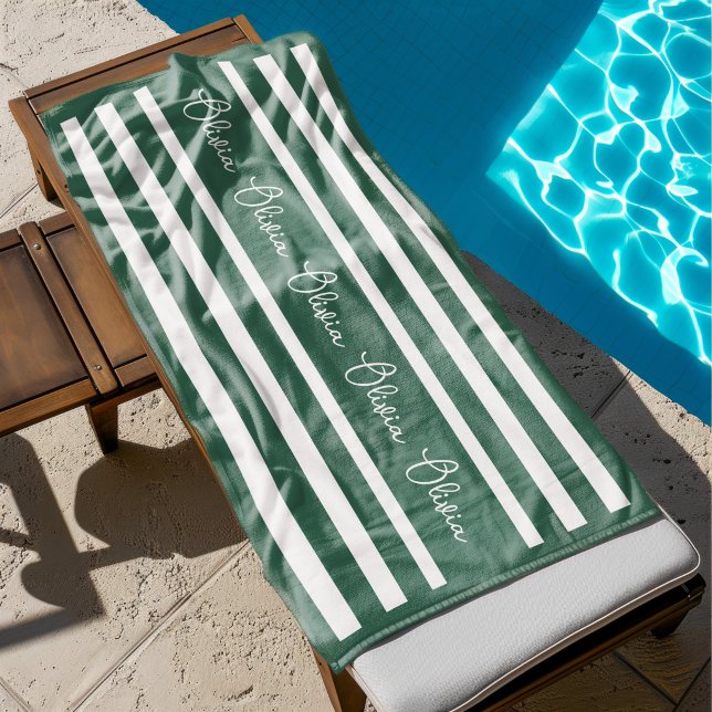 Personalised Neutral Stripe Custom Initials Modern Beach Towel (Creator Uploaded)