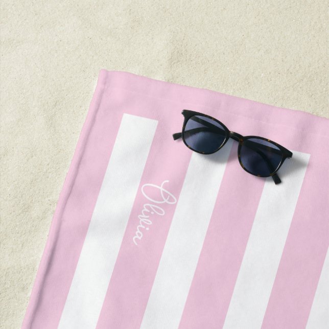 Personalised Neutral Stripe Custom Initials Modern Beach Towel (In Situ)