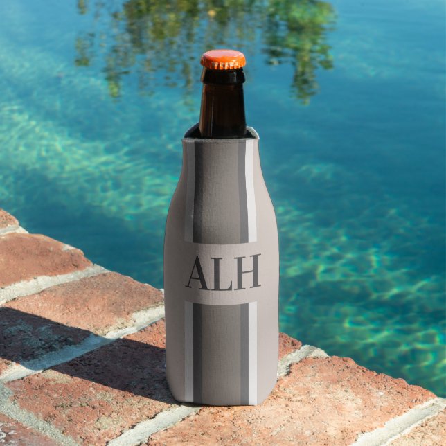 Personalised Neutral Stripe Custom Initials Modern Bottle Cooler (In Situ Pool)